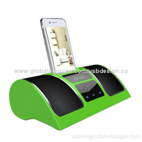 Touch screen red speakers with digital clock and FM radio speakers